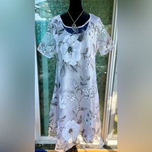 Crew Neck Floral Print Chiffon Layer Midi Dress Size L NWOT
